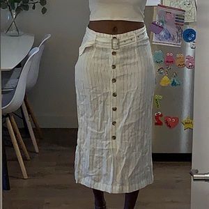 Striped long skirt with belt